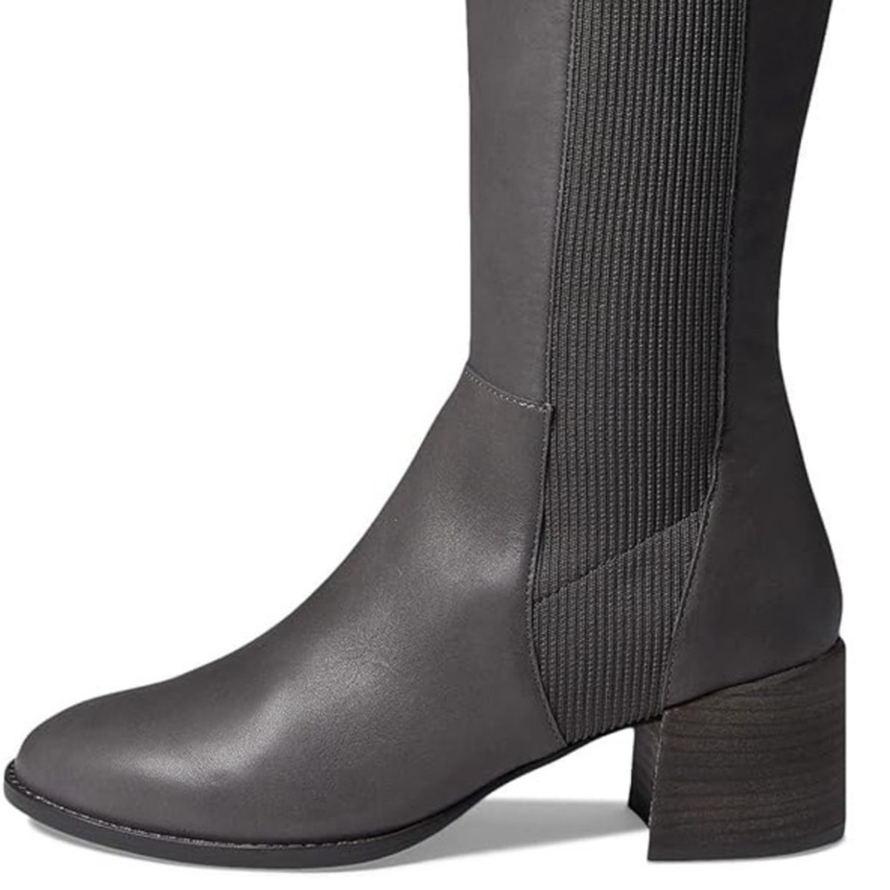 Eileen Fisher Destry Stretch Panel leather tall knee boots new 9.5 graphite gray
